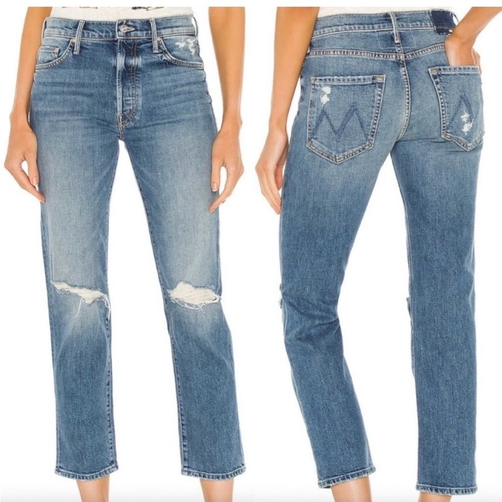 MOTHER Light Blue Distressed Ankle Jeans